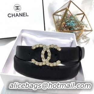 ​Luxury Classic Chanel Width 3CM CC Calf Leather Belt 56590 Black