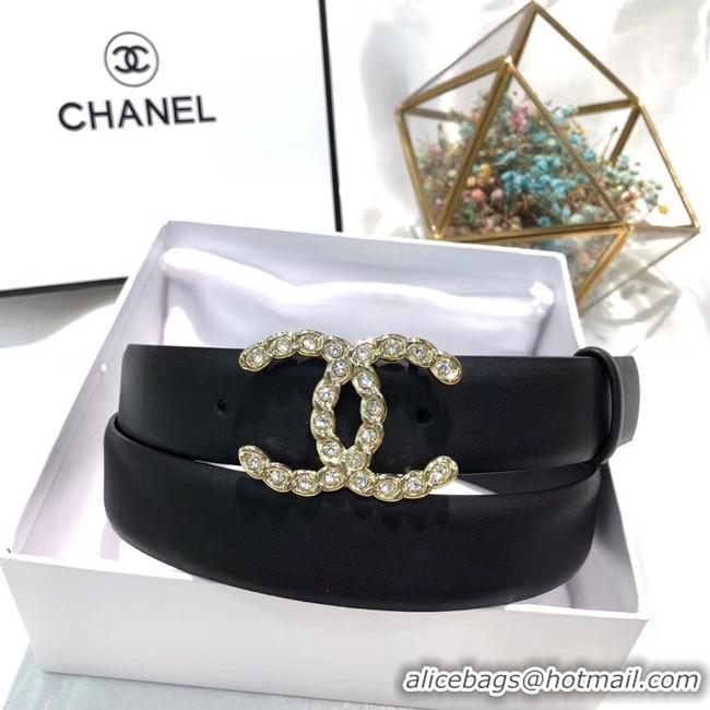 ​Luxury Classic Chanel Width 3CM CC Calf Leather Belt 56590 Black