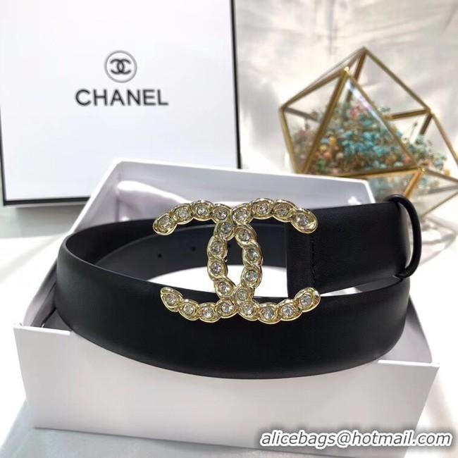 ​Luxury Classic Chanel Width 3CM CC Calf Leather Belt 56590 Black