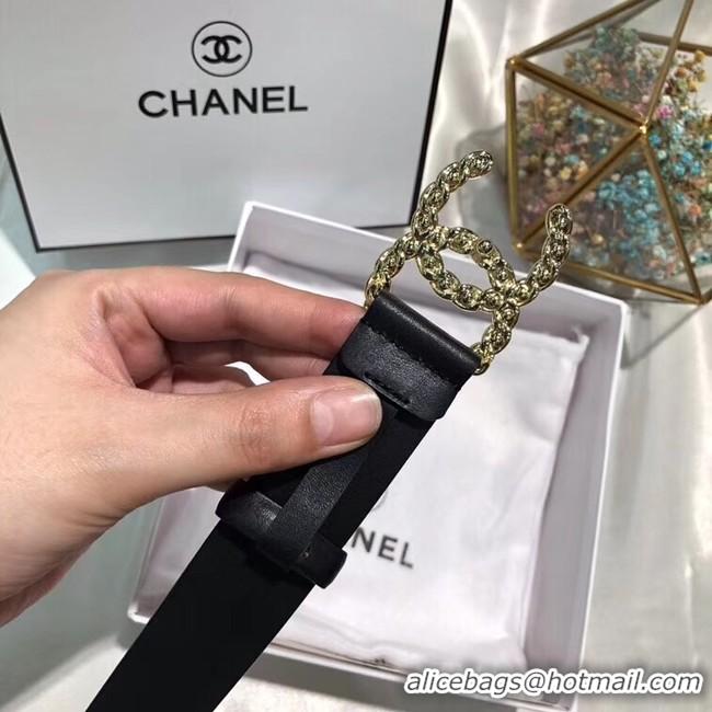 ​Luxury Classic Chanel Width 3CM CC Calf Leather Belt 56590 Black