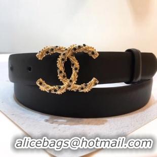 Low Cost Chanel Width 3CM CC Logo Calf Leather Belt 56591 Black