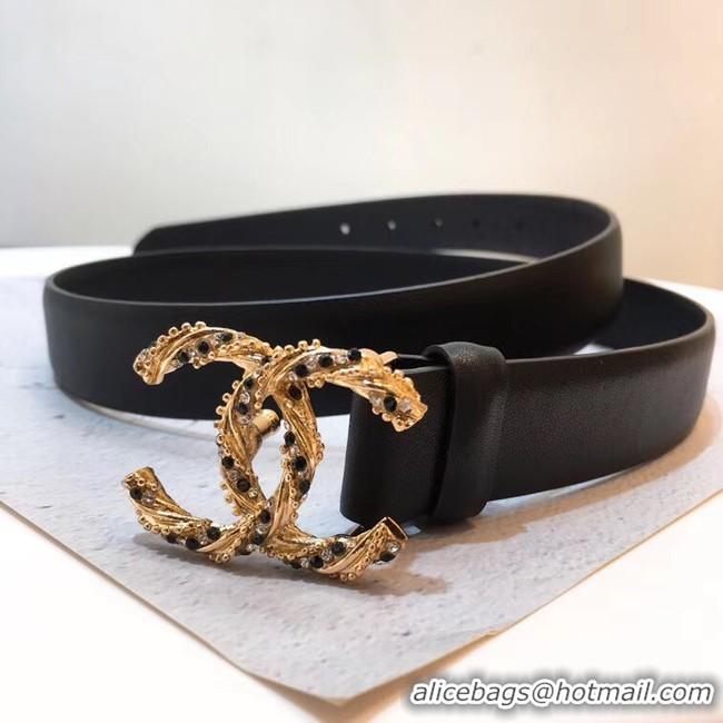 Low Cost Chanel Width 3CM CC Logo Calf Leather Belt 56591 Black