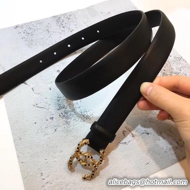 Low Cost Chanel Width 3CM CC Logo Calf Leather Belt 56591 Black