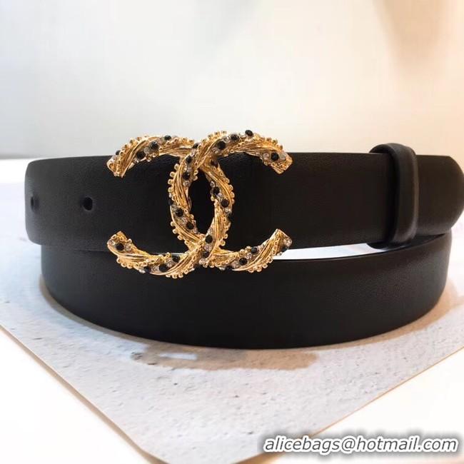 Low Cost Chanel Width 3CM CC Logo Calf Leather Belt 56591 Black