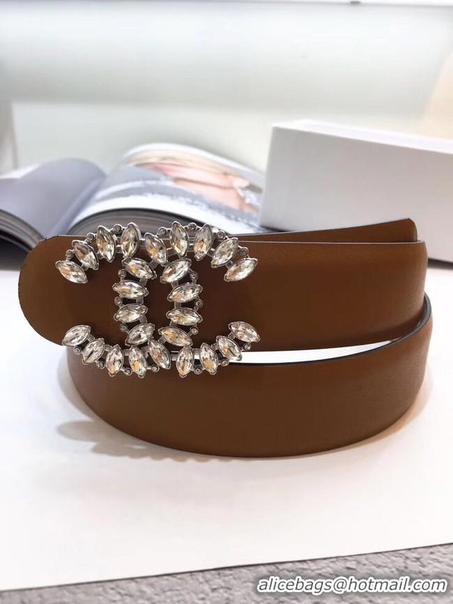 Low Price Chanel Width 3CM CC Logo Calf Leather Belt 56592 Brown