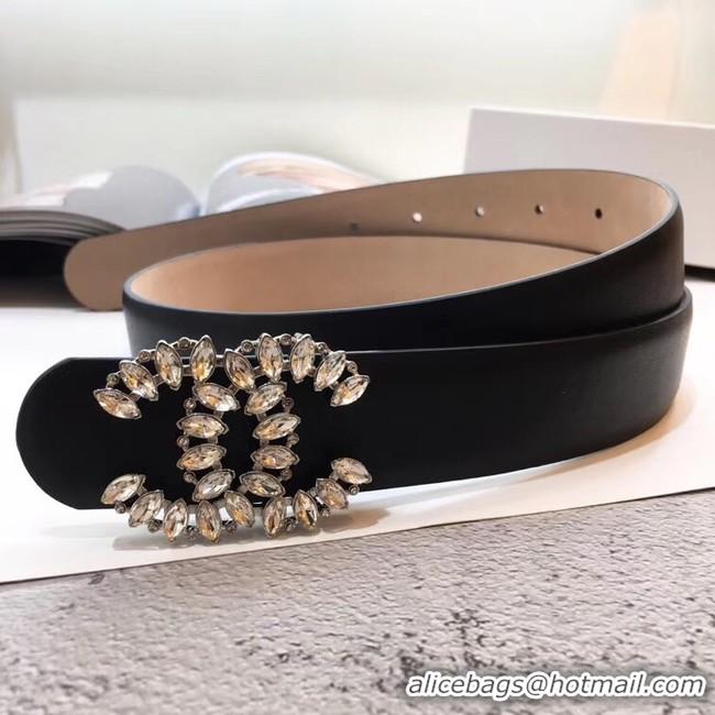 Free Shipping Discount Chanel Width 3CM CC Logo Calf Leather Belt 56593 Black