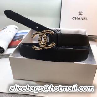 Buy Discount Chanel Width 3CM CC Logo Calf Leather Belt 56595 Black