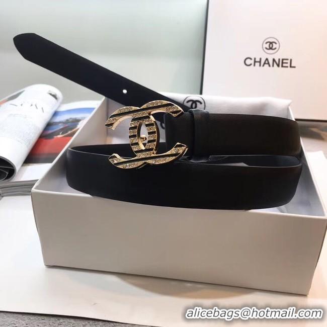 Buy Discount Chanel Width 3CM CC Logo Calf Leather Belt 56595 Black