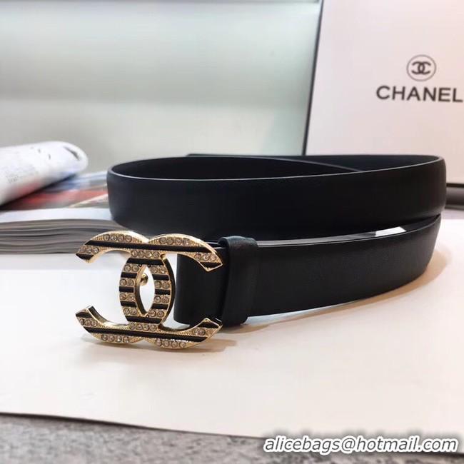 Buy Discount Chanel Width 3CM CC Logo Calf Leather Belt 56595 Black