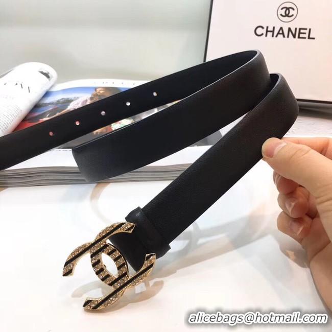 Buy Discount Chanel Width 3CM CC Logo Calf Leather Belt 56595 Black