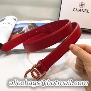 Top Quality Chanel Width 3CM CC Logo Calf Leather Belt 56596 Red