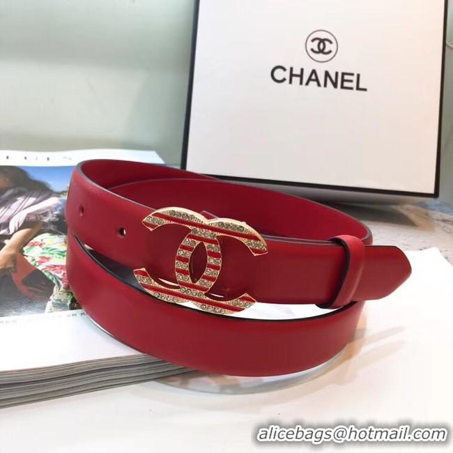 Top Quality Chanel Width 3CM CC Logo Calf Leather Belt 56596 Red