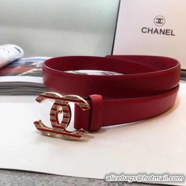 Top Quality Chanel Width 3CM CC Logo Calf Leather Belt 56596 Red