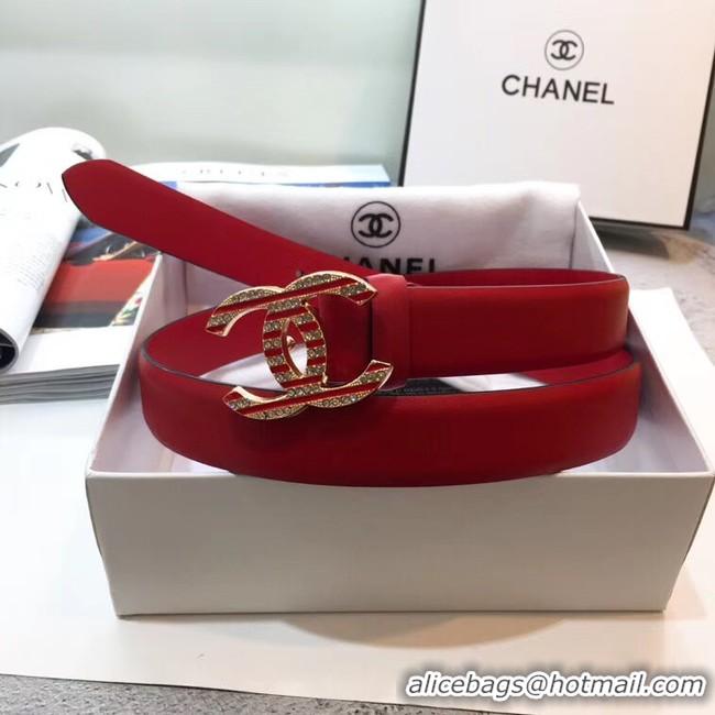 Top Quality Chanel Width 3CM CC Logo Calf Leather Belt 56596 Red