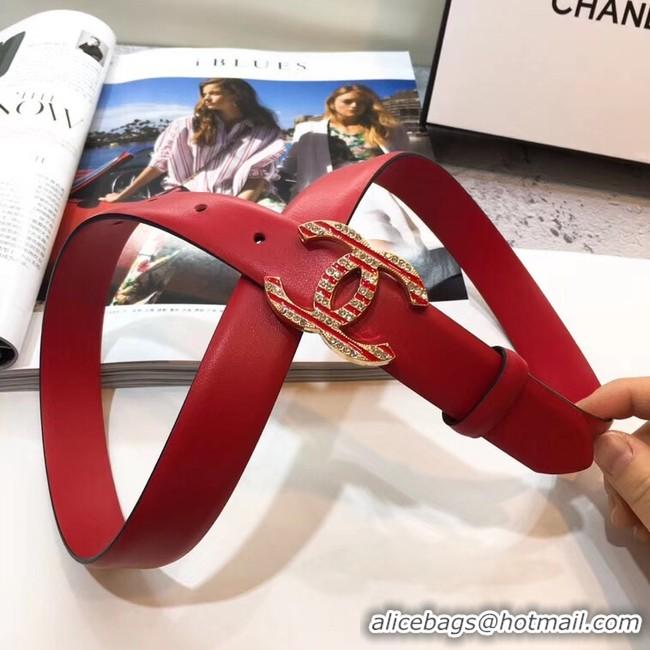 Top Quality Chanel Width 3CM CC Logo Calf Leather Belt 56596 Red