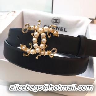 New Arrivals Chanel Width 3CM CC Logo Calf Leather Belt 56597 Black