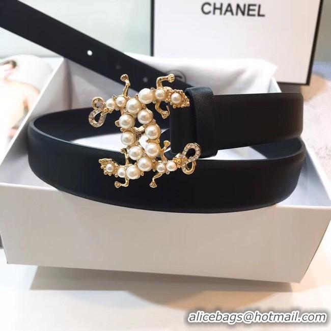 New Arrivals Chanel Width 3CM CC Logo Calf Leather Belt 56597 Black