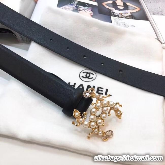 New Arrivals Chanel Width 3CM CC Logo Calf Leather Belt 56597 Black