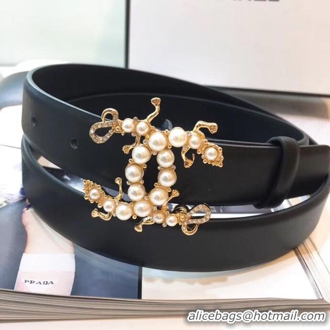 New Arrivals Chanel Width 3CM CC Logo Calf Leather Belt 56597 Black