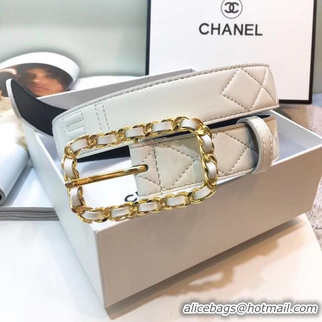 Top Quality Chanel Width 30mm Calf Leather Belt 56598 White