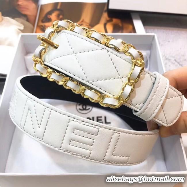 Top Quality Chanel Width 30mm Calf Leather Belt 56598 White