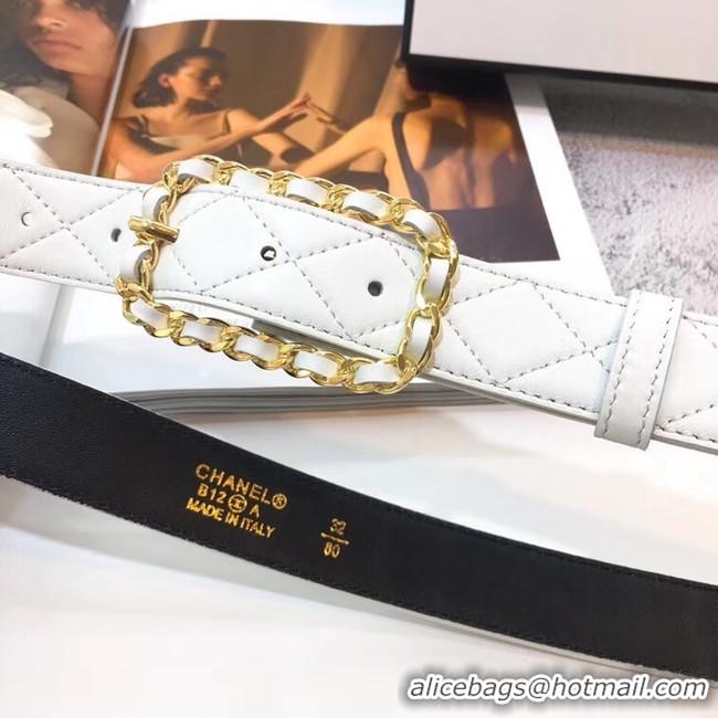 Top Quality Chanel Width 30mm Calf Leather Belt 56598 White