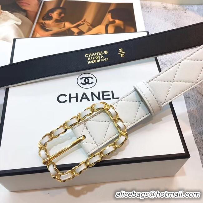 Top Quality Chanel Width 30mm Calf Leather Belt 56598 White