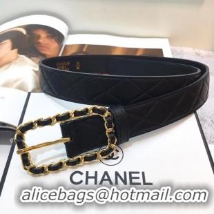 Ladies Cheapest Chanel Width 30mm Calf Leather Belt 56600 Black