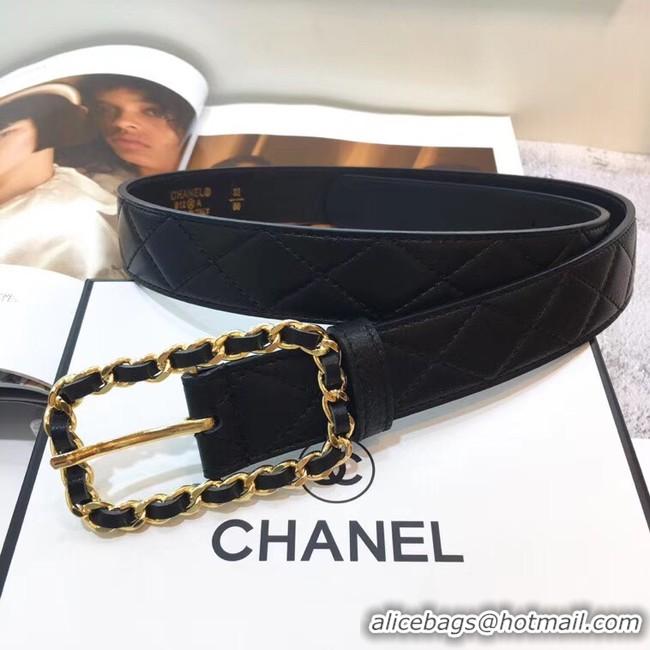 Ladies Cheapest Chanel Width 30mm Calf Leather Belt 56600 Black