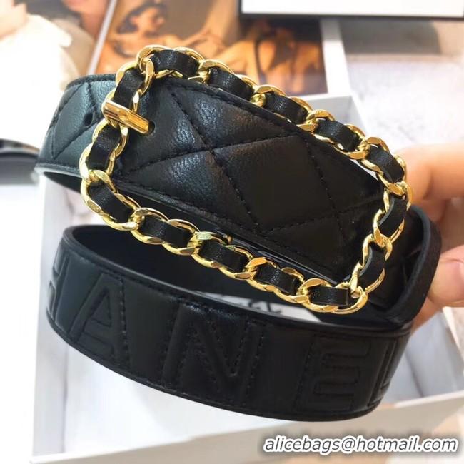 Ladies Cheapest Chanel Width 30mm Calf Leather Belt 56600 Black