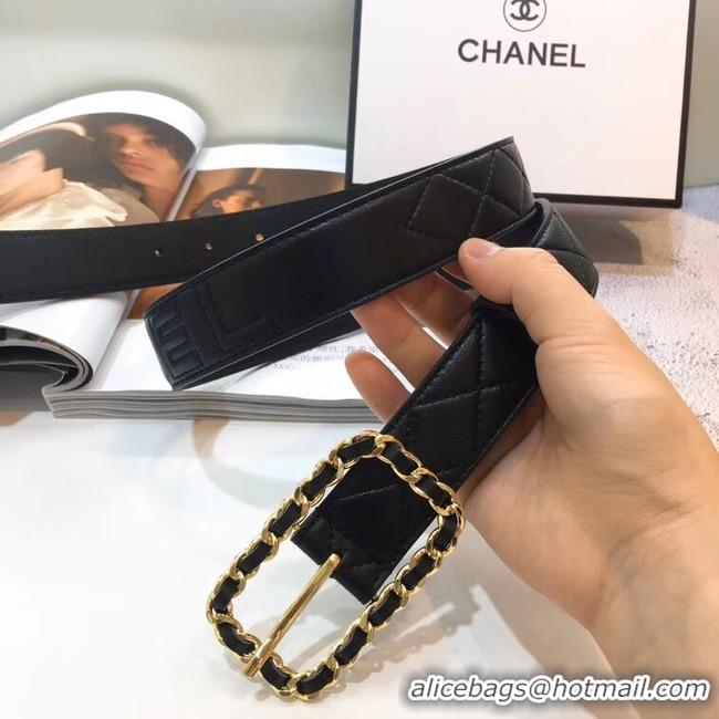 Ladies Cheapest Chanel Width 30mm Calf Leather Belt 56600 Black