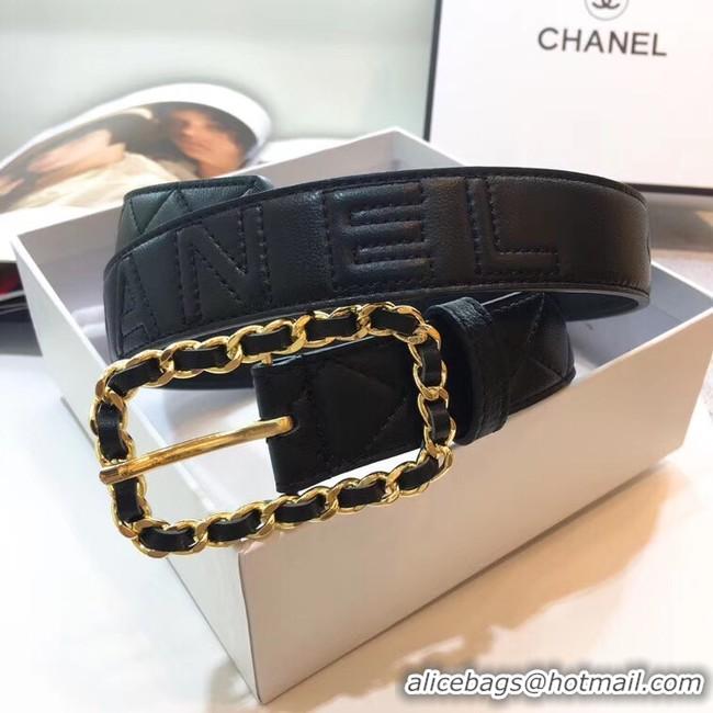 Ladies Cheapest Chanel Width 30mm Calf Leather Belt 56600 Black