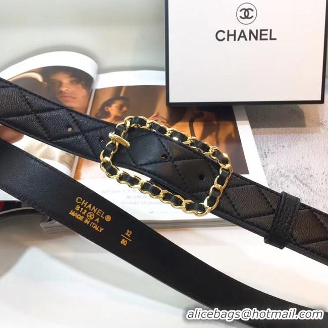 Ladies Cheapest Chanel Width 30mm Calf Leather Belt 56600 Black