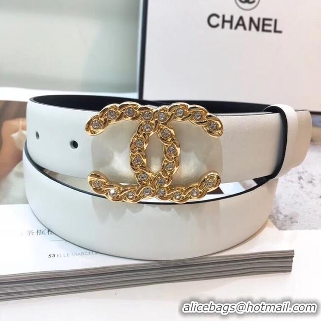 Imitation Chanel Width 30mm CC Logo Calf Leather Belt 56601 White