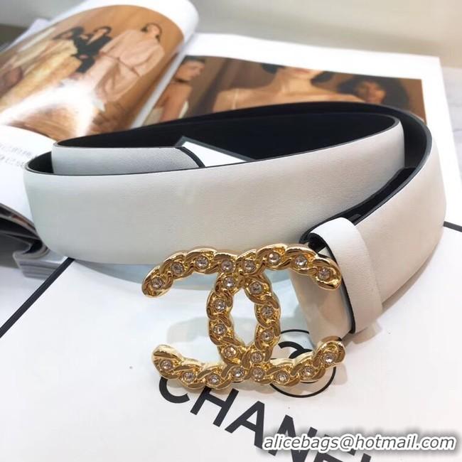 Imitation Chanel Width 30mm CC Logo Calf Leather Belt 56601 White