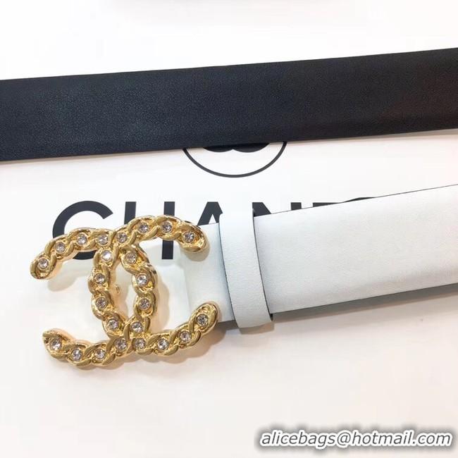 Imitation Chanel Width 30mm CC Logo Calf Leather Belt 56601 White