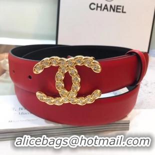 Discount Imitation Chanel Width 30mm CC Logo Calf Leather Belt 56602 Red