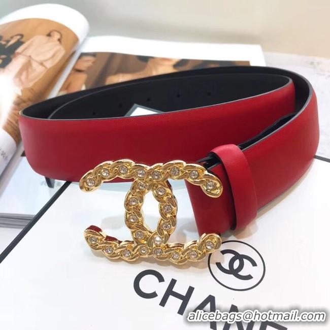 Discount Imitation Chanel Width 30mm CC Logo Calf Leather Belt 56602 Red