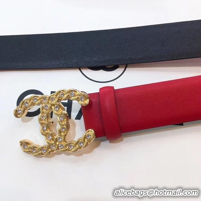 Discount Imitation Chanel Width 30mm CC Logo Calf Leather Belt 56602 Red