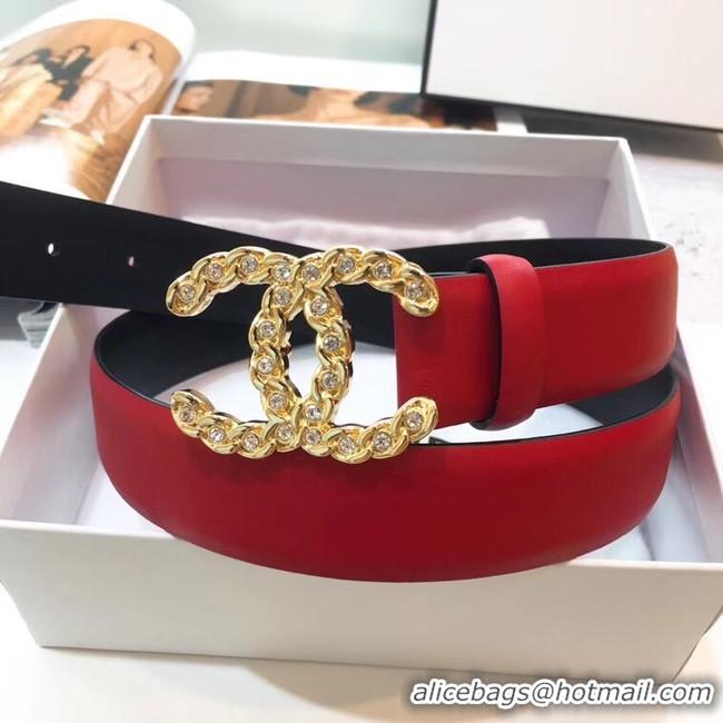 Discount Imitation Chanel Width 30mm CC Logo Calf Leather Belt 56602 Red