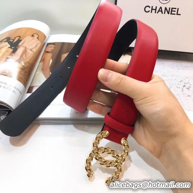 Discount Imitation Chanel Width 30mm CC Logo Calf Leather Belt 56602 Red