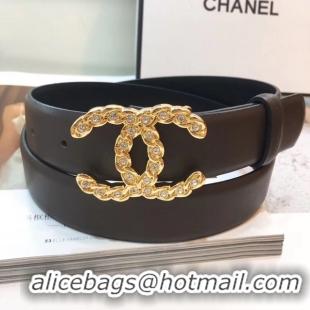 Discount Chanel Width 30mm CC Logo Calf Leather Belt 56603 Black