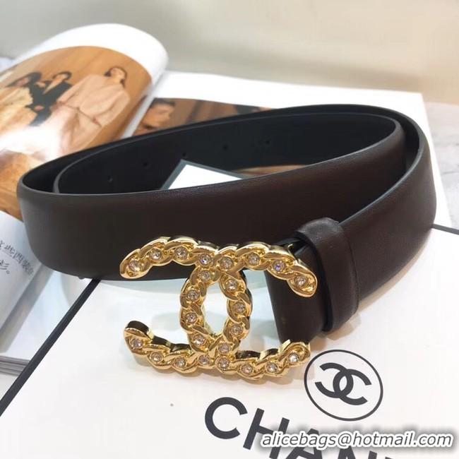 Discount Chanel Width 30mm CC Logo Calf Leather Belt 56603 Black