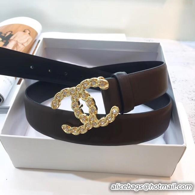 Discount Chanel Width 30mm CC Logo Calf Leather Belt 56603 Black