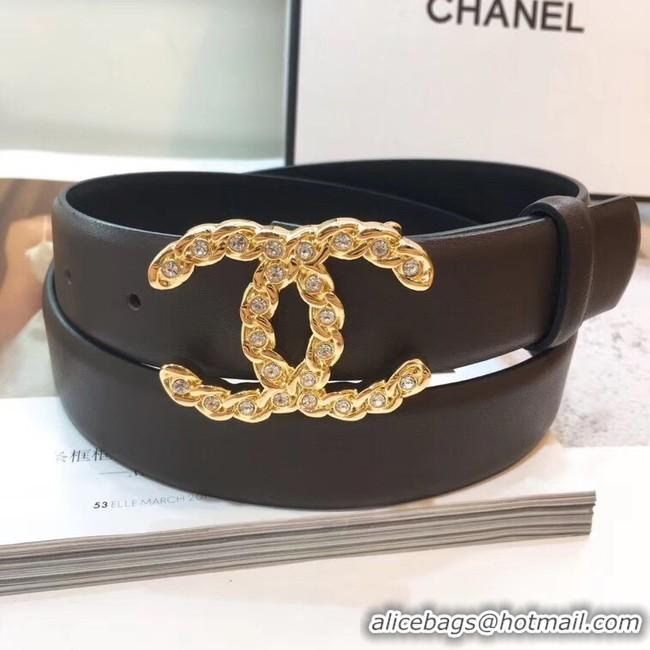 Discount Chanel Width 30mm CC Logo Calf Leather Belt 56603 Black