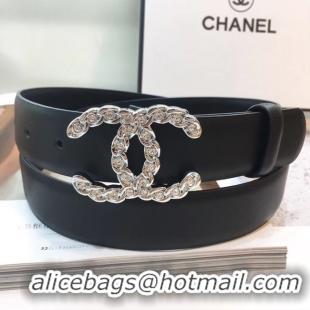 High Quality Chanel Width 30mm CC Logo Calf Leather Belt 56604 Black