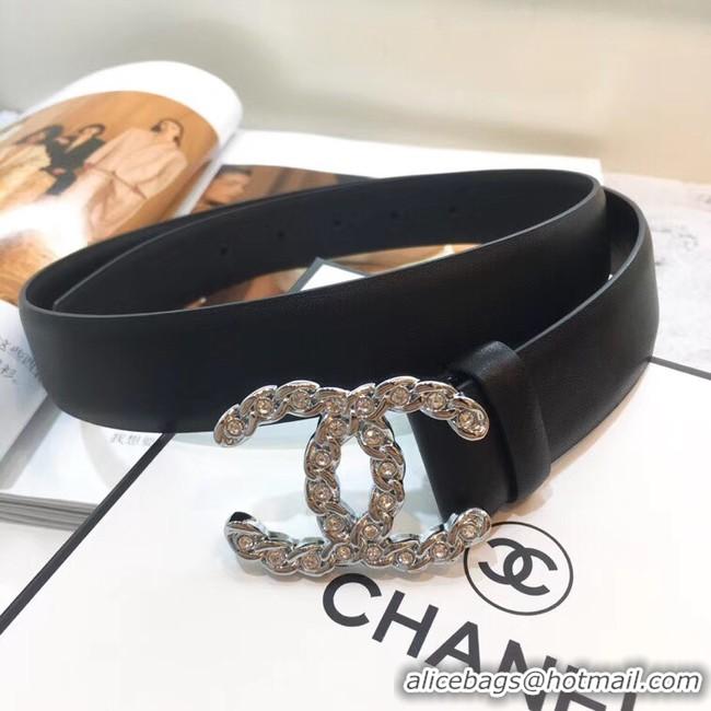 High Quality Chanel Width 30mm CC Logo Calf Leather Belt 56604 Black