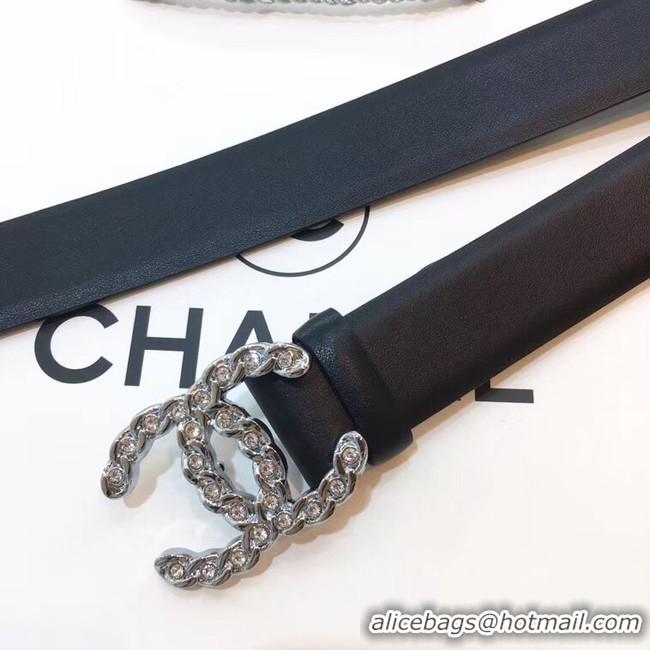 High Quality Chanel Width 30mm CC Logo Calf Leather Belt 56604 Black