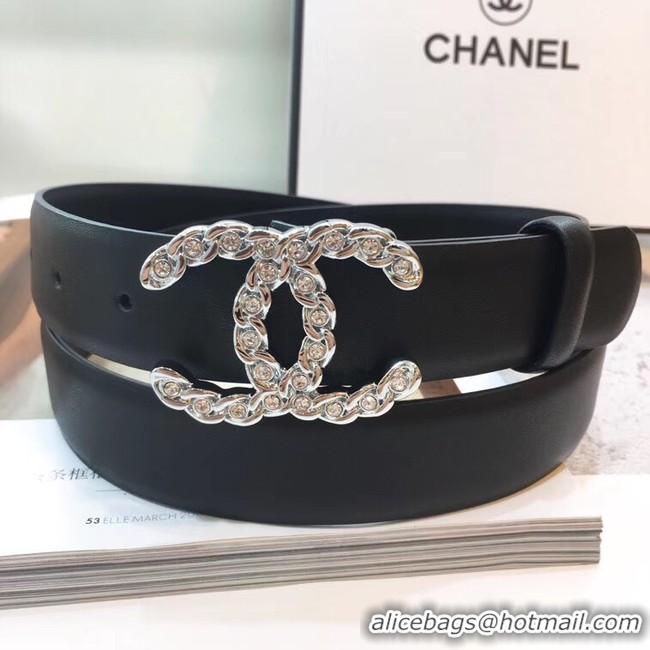 High Quality Chanel Width 30mm CC Logo Calf Leather Belt 56604 Black