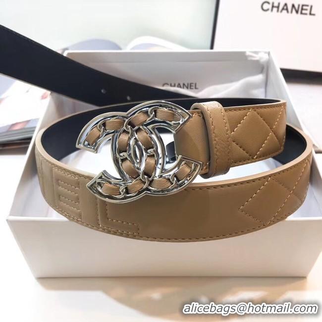 New Design Chanel Width 32mm CC Logo Calf Leather Belt 56606 Brown